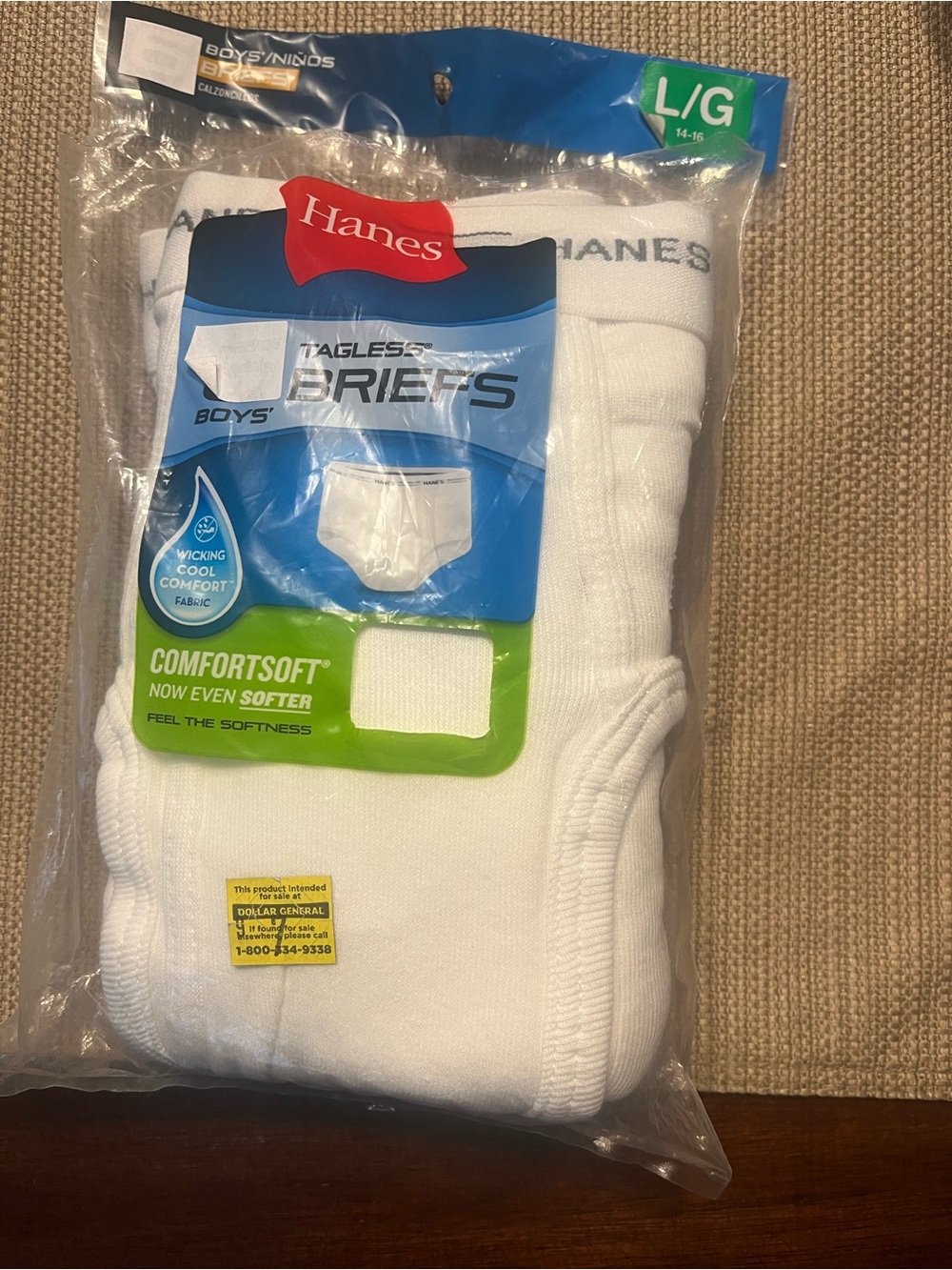 Hanes Boys White ComfortSoft Tagless Briefs - L/G
